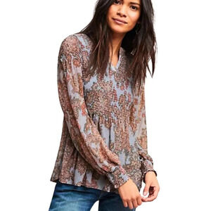 Akemi + Kin Anthropologie Women's Small Adria Paisley Print Shirred Blouse Top